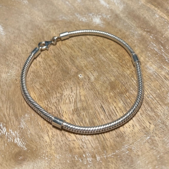 Charm Snake Chain 925 Sterling Silver Italy Bracelet - Picture 1 of 10